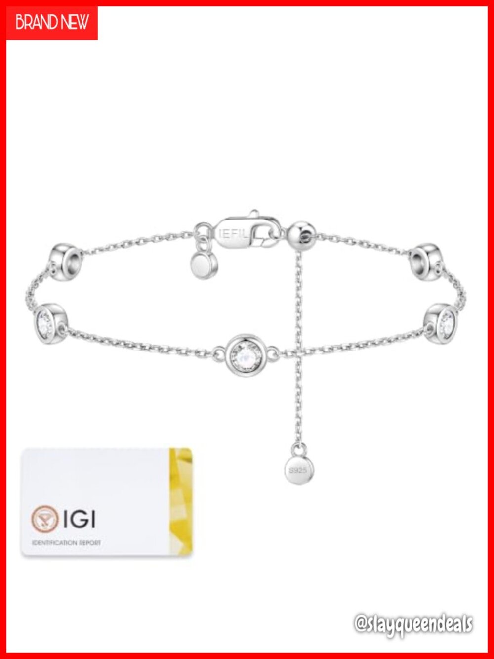 Moissanite Charm Bracelet 925 Sterling Silver 0.3CT Adjustable Chain
